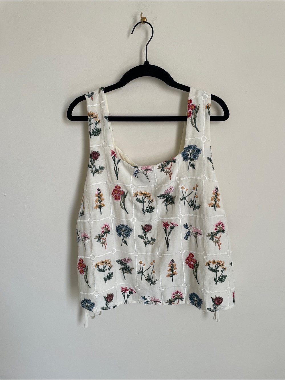 Cream Floral Embroidered Tank Top